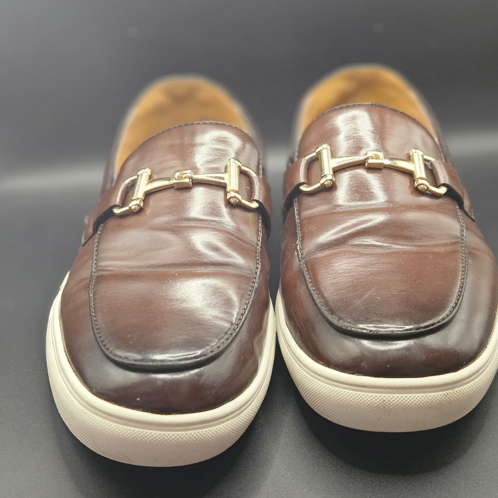 Chocolate Brown Leather Slip-On Loafers with White Sole